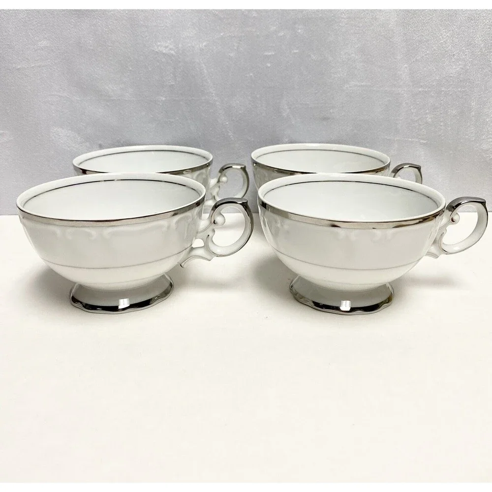 4‎ Vintage Fine China Harmony House Silver Sonata Tea Cups Mug 3639 Cups Only